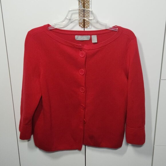 Liz Claiborne Sweater Women's Size M Red Round Neck Cardigan - Picture 1 of 2